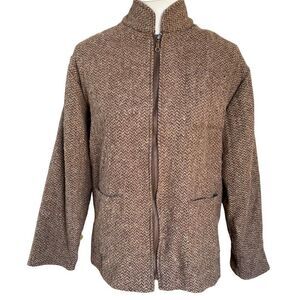 Vintage SIYA Blazer Full Zip Tweed Wool Houndstooth Jacket Womens Size Large VTG